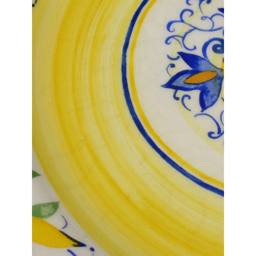Pier 1 Mirandela Salad Plates 9in Yellow Blue Hand Painted Portugal Set of 2‎
